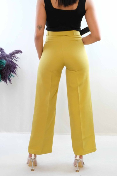 Moda Çizgi Kemerli Pantolon Yağ Yeşili - Thumbnail