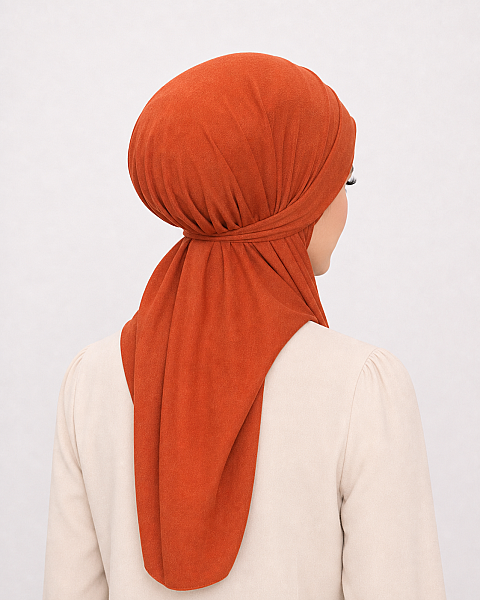 Kiremit Çapraz Bantlı Medium Size Hijab - Hazır Şal - 3