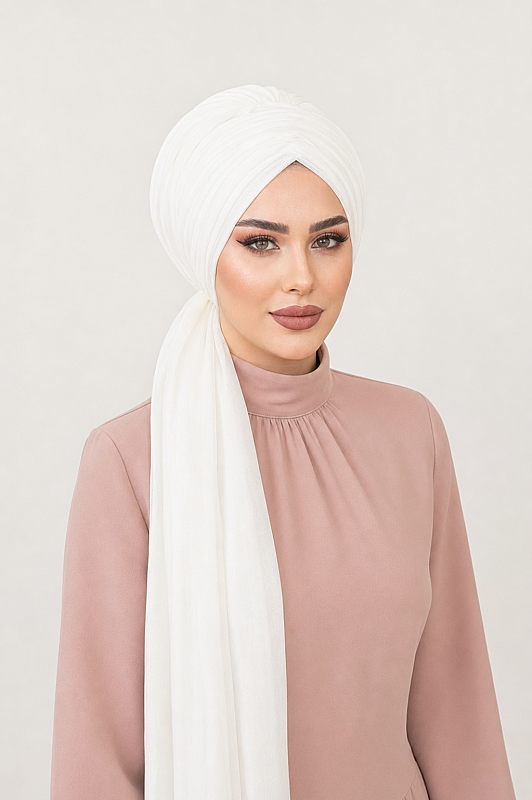 Kırık Beyaz Tokalı Abiye Bone Şal / Hazır Duvak - 1