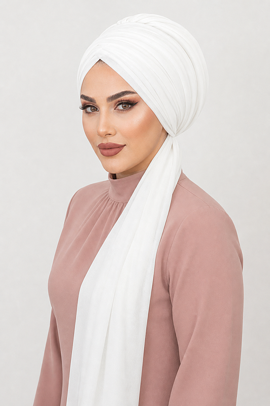 Kırık Beyaz Tokalı Abiye Bone Şal / Hazır Duvak - 2