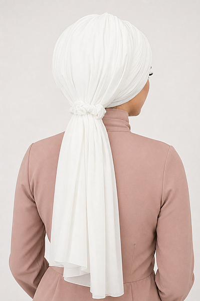 Kırık Beyaz Tokalı Abiye Bone Şal / Hazır Duvak - 3
