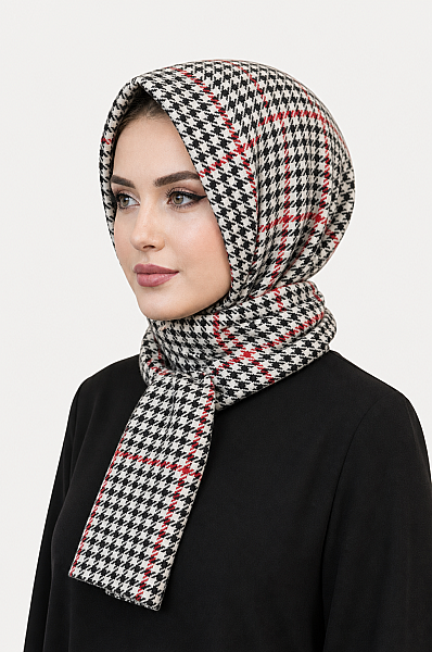 Kırmızı Kazayağı Kaşe Kışlık Hazır Eşarp - 2