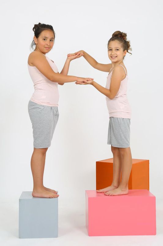 Moda Çizgi Kız Çocuk İp Askılı Şortlu Penye Pembe Pijama Takım 20430 - 5