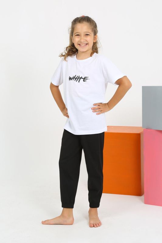 Moda Çizgi Kız Çocuk Kısa Kol Beyaz Penye Pijama Takım 20432 - 4