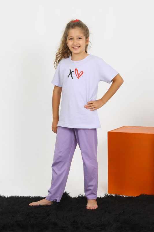 Moda Çizgi Kız Çocuk Kısa Kol Lila Penye Pijama Takım 20432 - 2