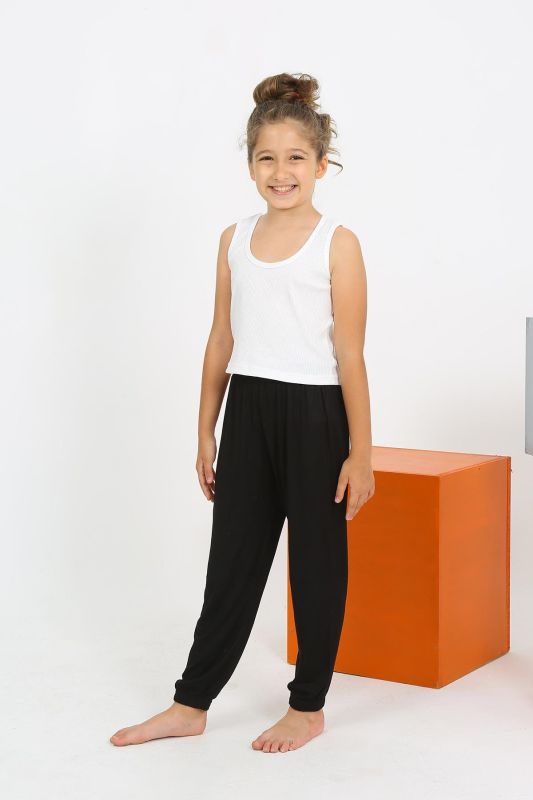 Moda Çizgi Kız Çocuk Sıfır Kol Beyaz Penye Pijama Takım 20433 - 2