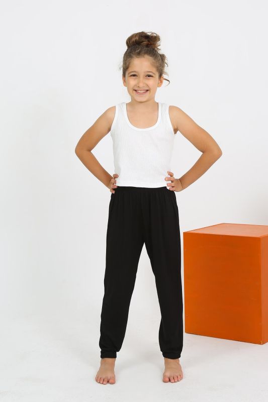 Moda Çizgi Kız Çocuk Sıfır Kol Beyaz Penye Pijama Takım 20433 - 4