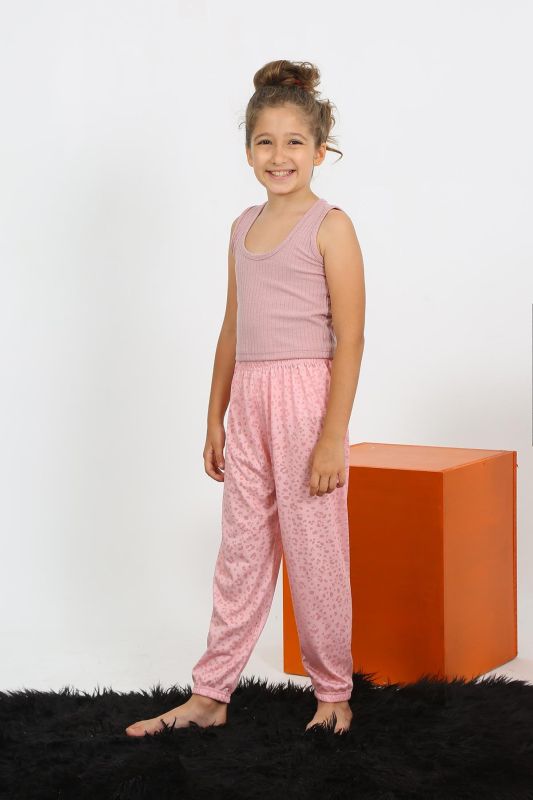 Moda Çizgi Kız Çocuk Sıfır Kol Gül Kurusu Penye Pijama Takım 20433 - 2