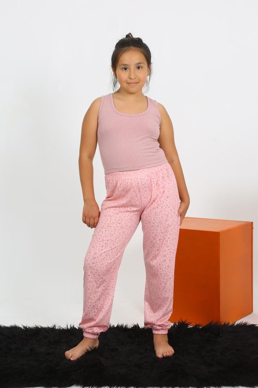 Moda Çizgi Kız Çocuk Sıfır Kol Gül Kurusu Penye Pijama Takım 20433 - 5