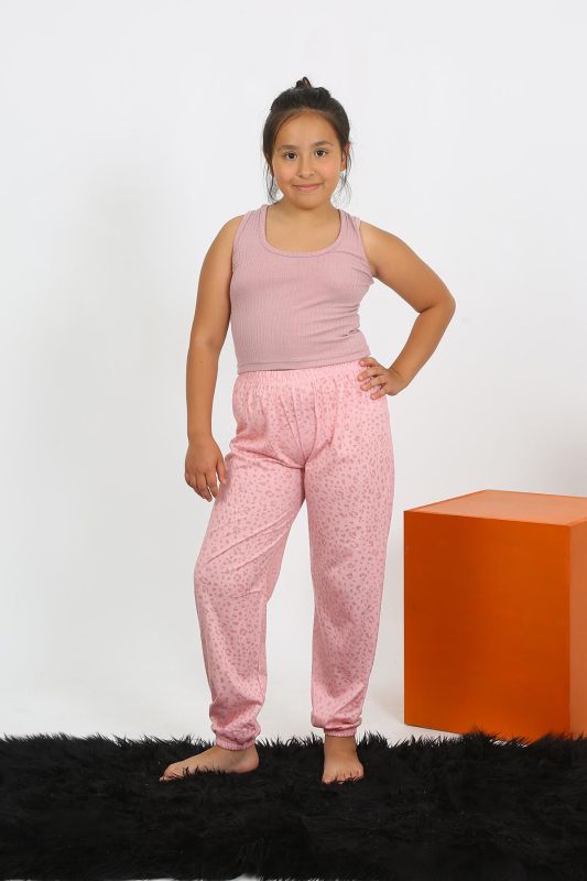 Moda Çizgi Kız Çocuk Sıfır Kol Gül Kurusu Penye Pijama Takım 20433 - 7