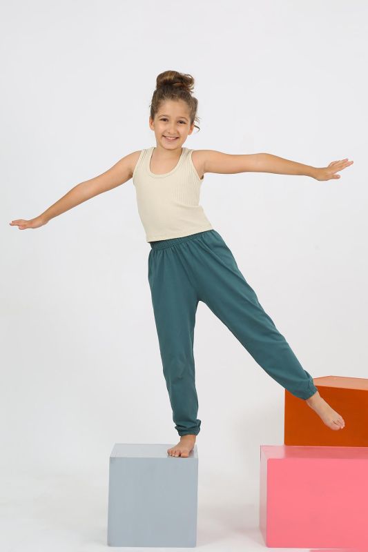 Moda Çizgi Kız Çocuk Sıfır Kol Ten Rengi Penye Pijama Takım 20433 - 1