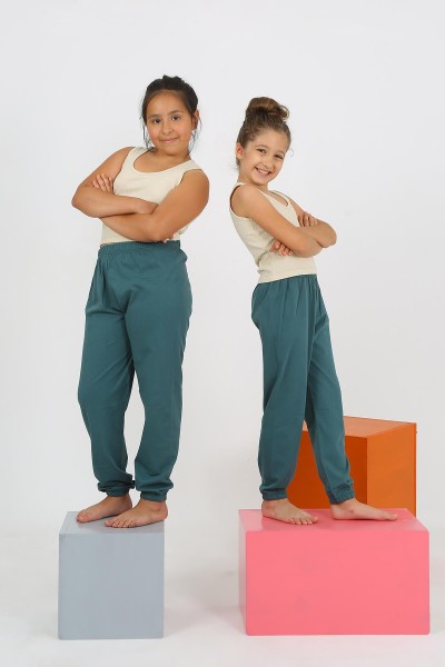 Moda Çizgi Kız Çocuk Sıfır Kol Ten Rengi Penye Pijama Takım 20433 - Thumbnail