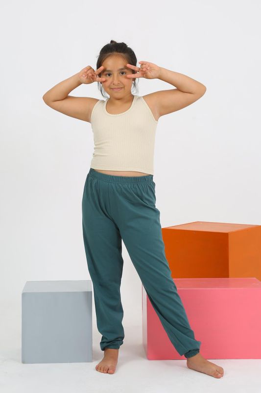 Moda Çizgi Kız Çocuk Sıfır Kol Ten Rengi Penye Pijama Takım 20433 - 3