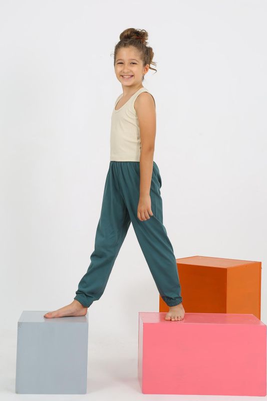 Moda Çizgi Kız Çocuk Sıfır Kol Ten Rengi Penye Pijama Takım 20433 - 4