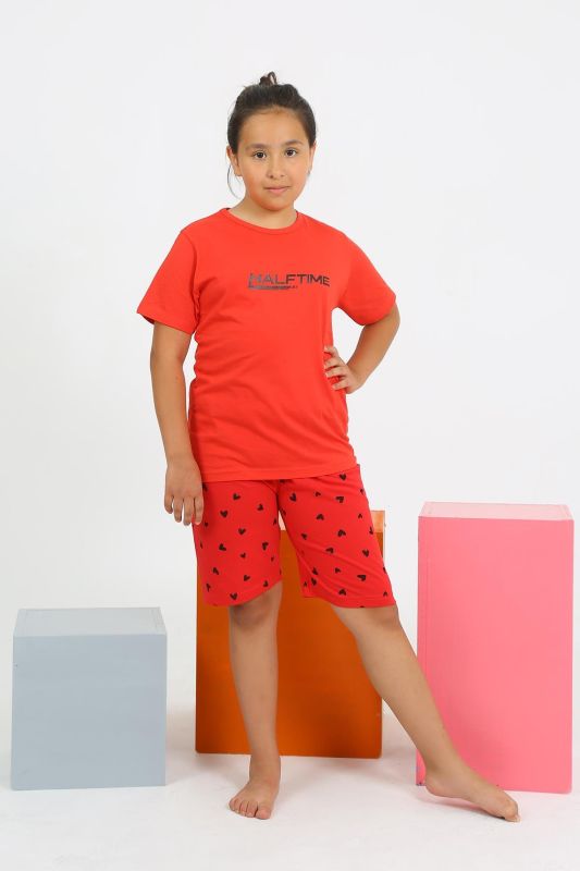 Moda Çizgi Kız Çocuk Şortlu Kısa Kol Penye Pijama Takım 20431 - 2