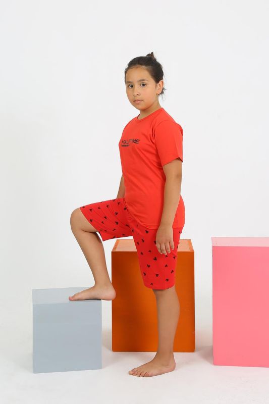 Moda Çizgi Kız Çocuk Şortlu Kısa Kol Penye Pijama Takım 20431 - 4