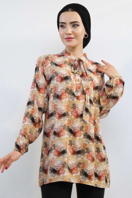 Moda Çizgi Kravatlı Bluz MC5172 Bej - 1