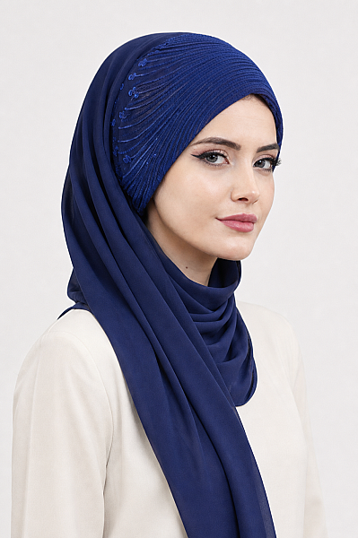 Lacivert Detaylı Hazır Abiye Şal - 2