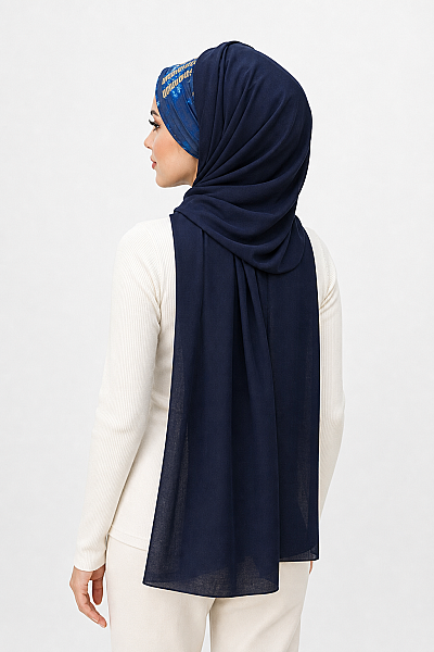 Lacivert Hardal Yazı Desen Hazır Şal - 3