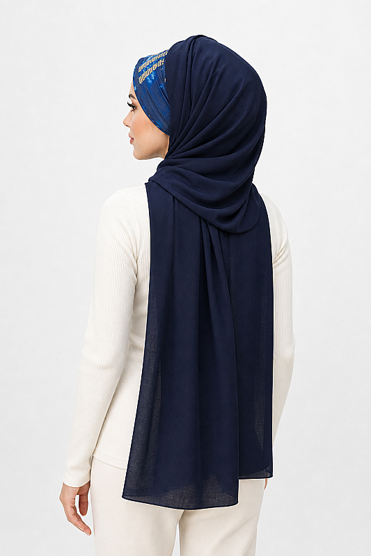 Lacivert Hardal Yazı Desen Hazır Şal - 3
