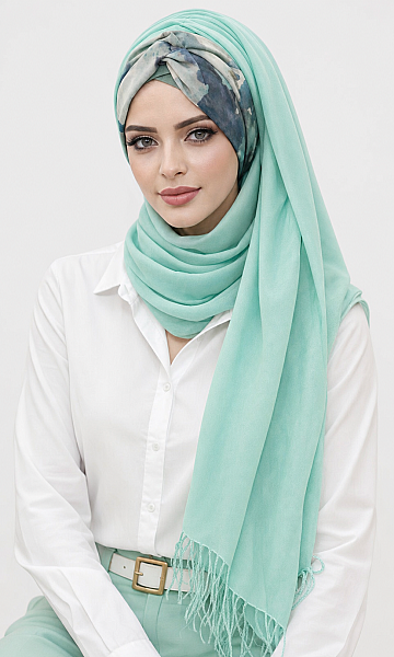 Mint Batik Desen Hazır Burgulu Şal