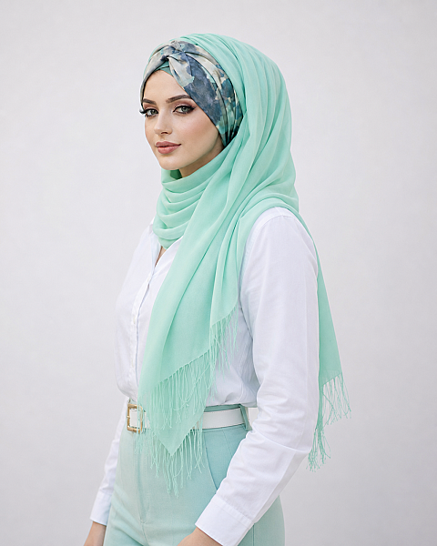 Mint Batik Desen Hazır Burgulu Şal - 2
