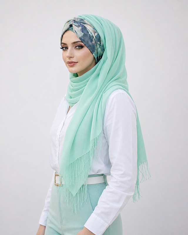 Mint Batik Desen Hazır Burgulu Şal - 2