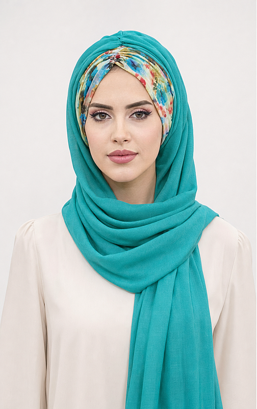 Mint Fulya Çiçek Desen Hazır Şal - 1