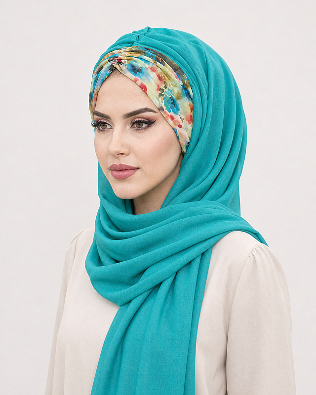 Mint Fulya Çiçek Desen Hazır Şal - 2