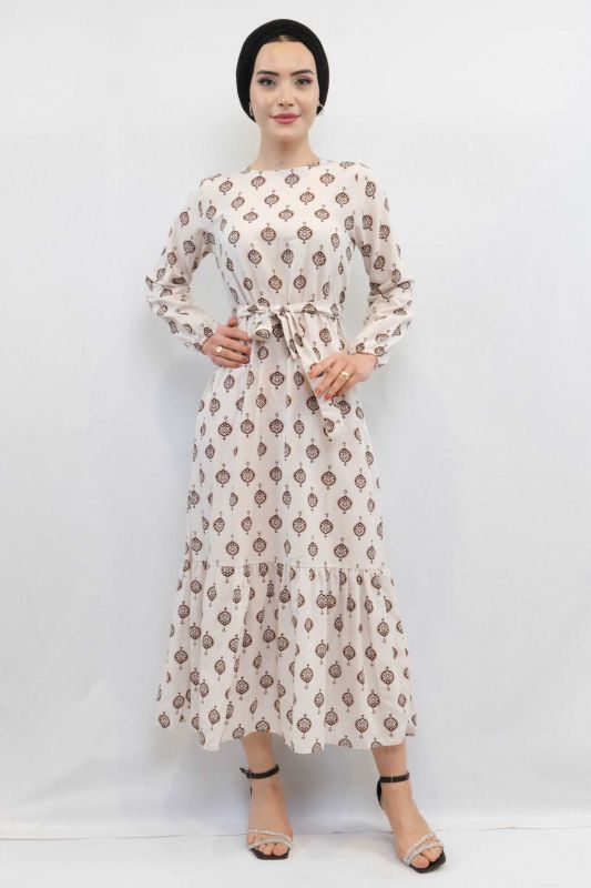 Moda Çizgi Otantik Desen Elbise - 3