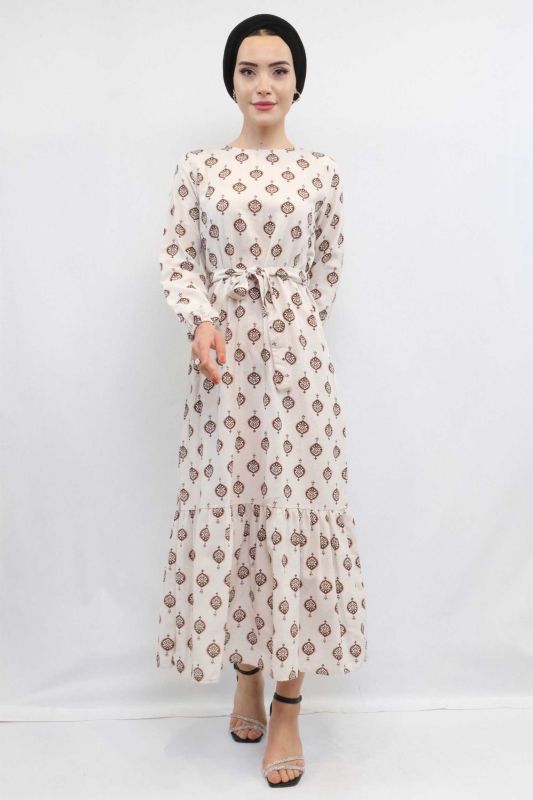 Moda Çizgi Otantik Desen Elbise - 4