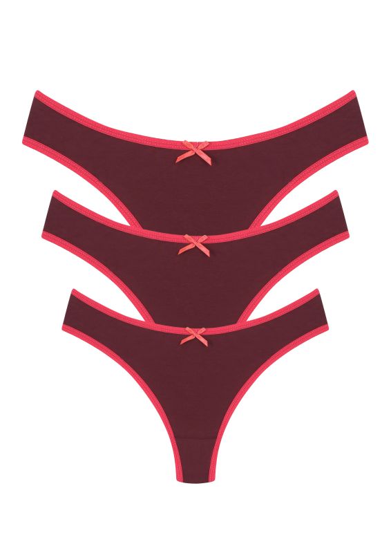 Moda Çizgi Pamuklu 3lü Tanga Külot Bordo 40251 - 1