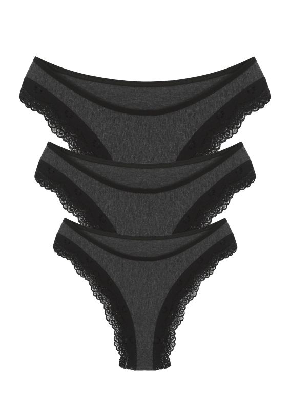 Moda Çizgi Pamuklu 3lü Tanga Külot Füme 40257 - 1
