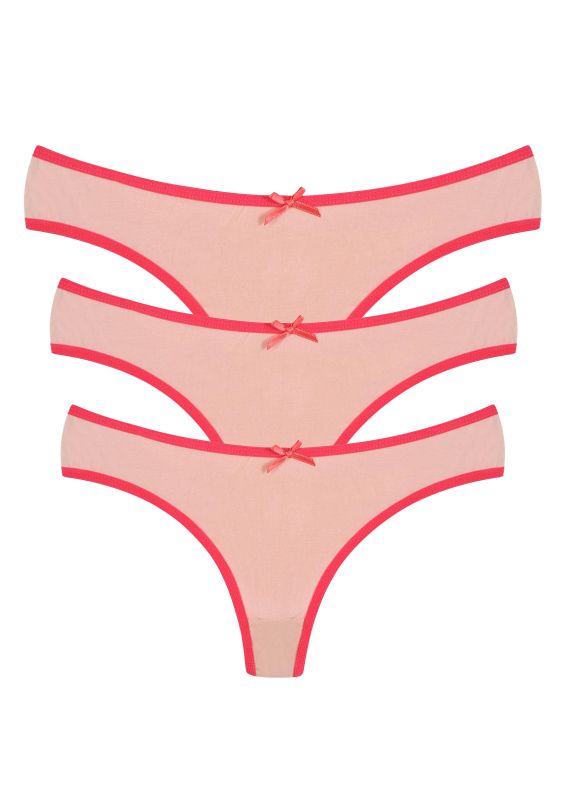 Moda Çizgi Pamuklu 3lü Tanga Külot Pudra 40251 - 1