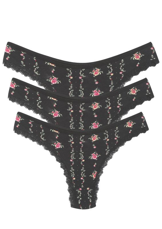 Moda Çizgi Pamuklu 3lü Tanga Külot Siyah 40252 - 1