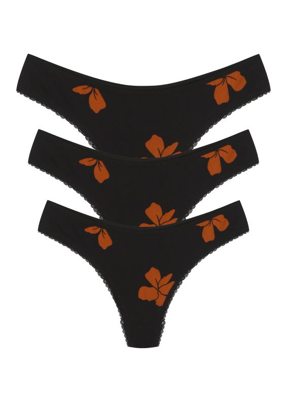 Moda Çizgi Pamuklu 3lü Tanga Külot Siyah 40253 - 1