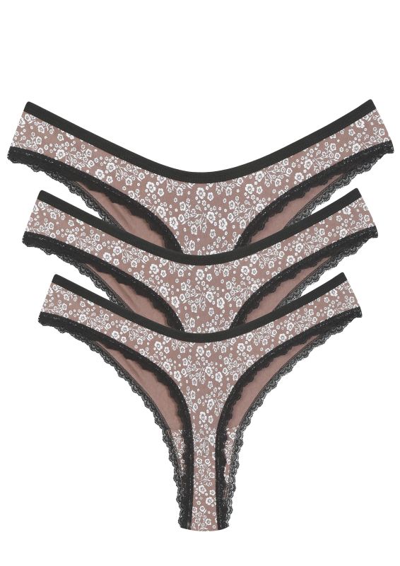 Moda Çizgi Pamuklu 3lü Tanga Külot Vizon 40252 - 1
