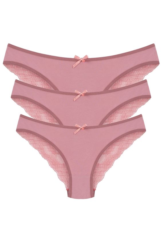 Moda Çizgi Pamuklu Dantelli 3lü Külot Mürdüm 40259 - 1