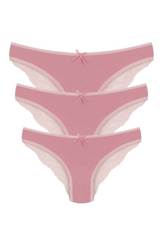 Moda Çizgi Pamuklu Dantelli 3lü Külot Pudra 40259 - 1