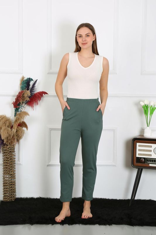 Moda Çizgi Pamuklu Haki Tek Alt Pijama 27523 - 3