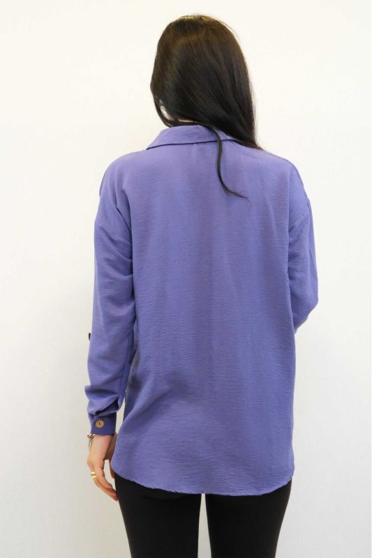 Moda Çizgi Cotton Çizgin Shirt Purple - 3