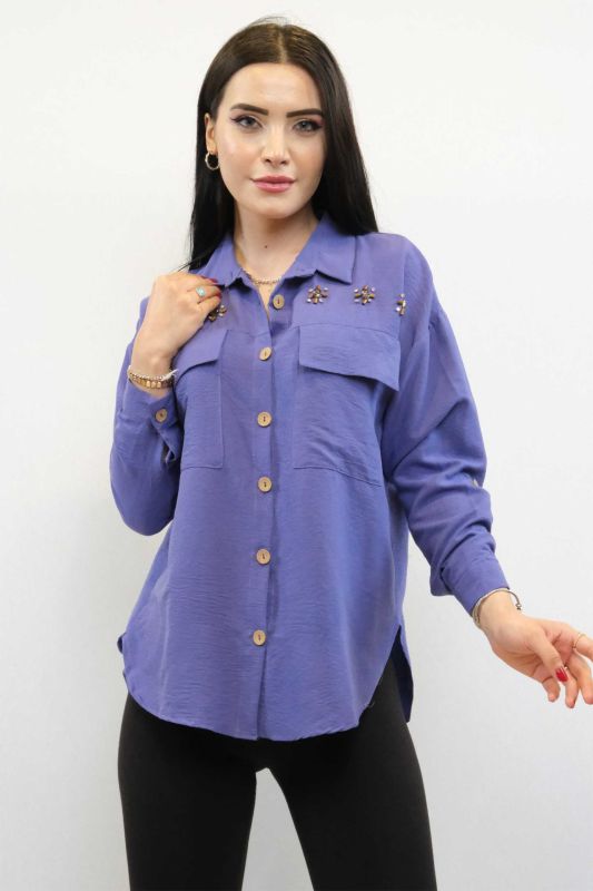 Moda Çizgi Cotton Çizgin Shirt Purple - 1