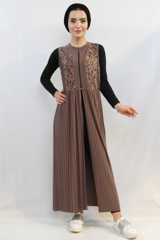 Moda Çizgi Piliseli Yelek Mc714 Vizon - 1