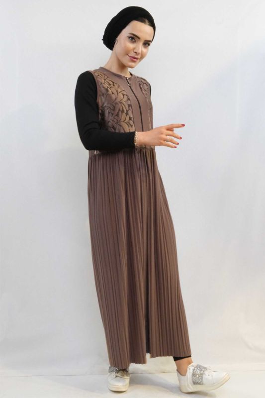Moda Çizgi Piliseli Yelek Mc714 Vizon - 3