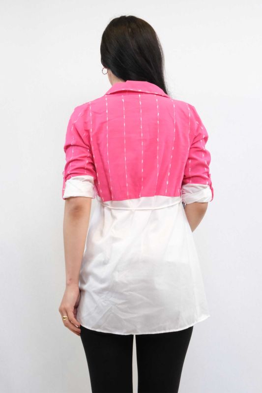 Moda Çizgi Patch Pattern Double Suit Fuchsia - 3