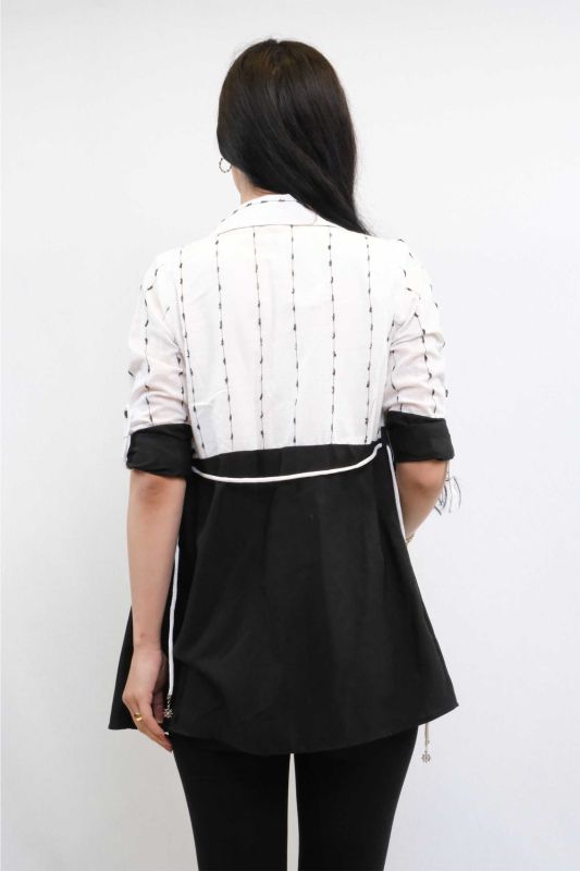 Moda Çizgi Patch Pattern Double Suit Black - 2