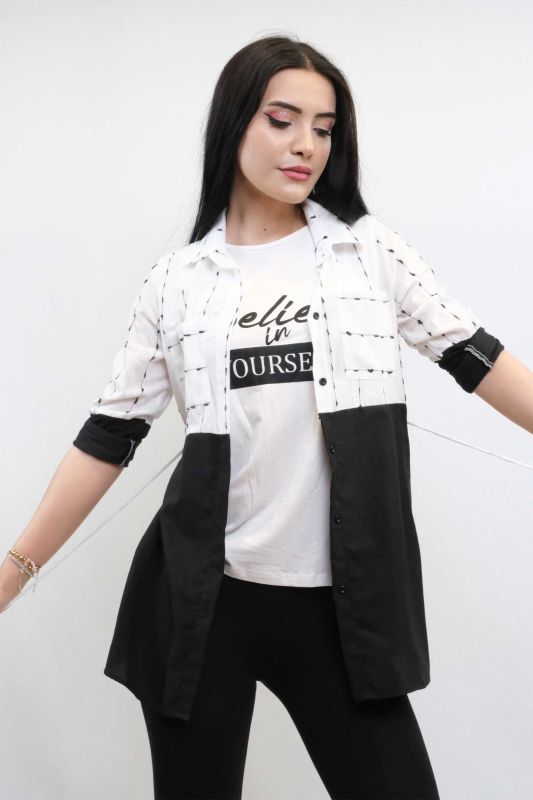 Moda Çizgi Patch Pattern Double Suit Black - 1