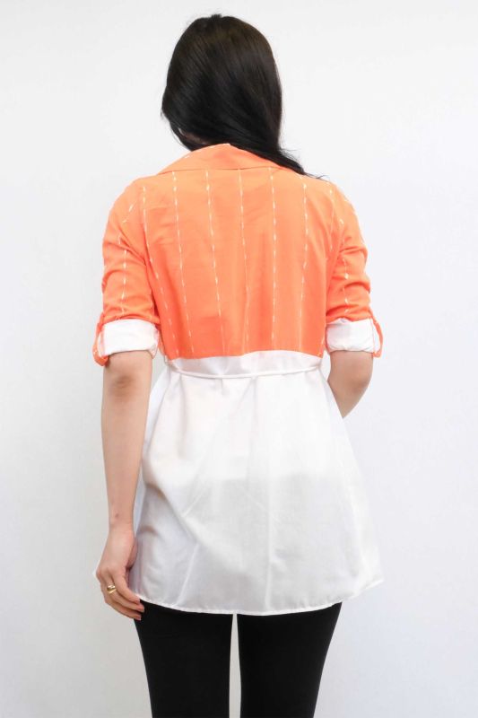 Moda Çizgi Patch Pattern Double Suit Orange - 2