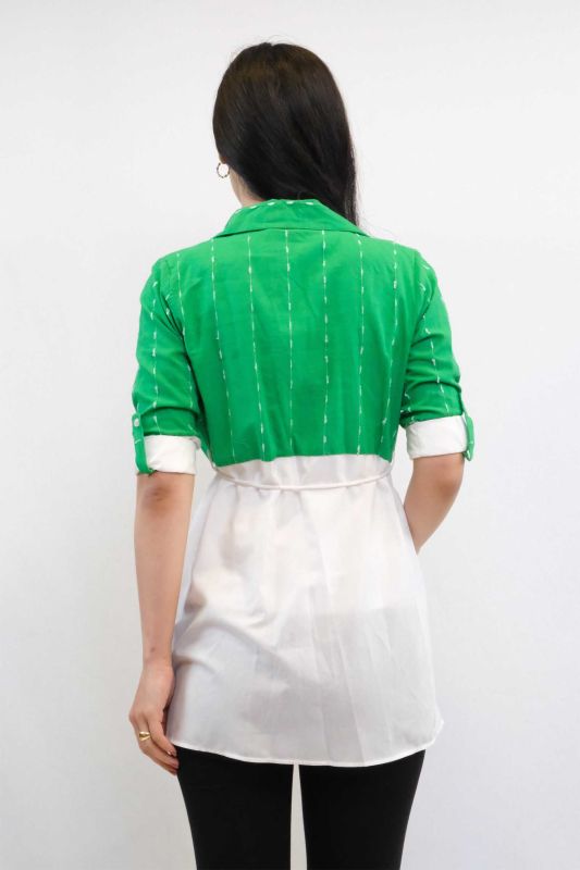 Moda Çizgi Patch Pattern Double Suit Green - 2