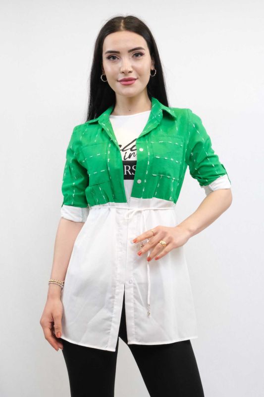 Moda Çizgi Patch Pattern Double Suit Green - 1